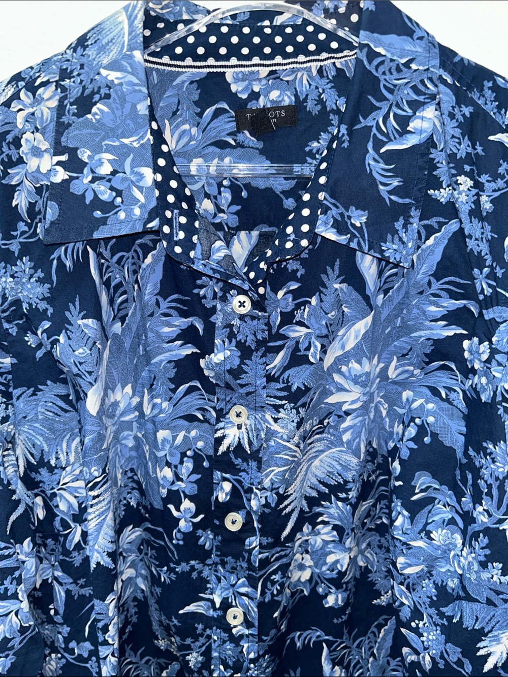 Talbots Plus Cotton Blue Floral Print Long-Sleeve Button-Down Shirt 2XP EUC